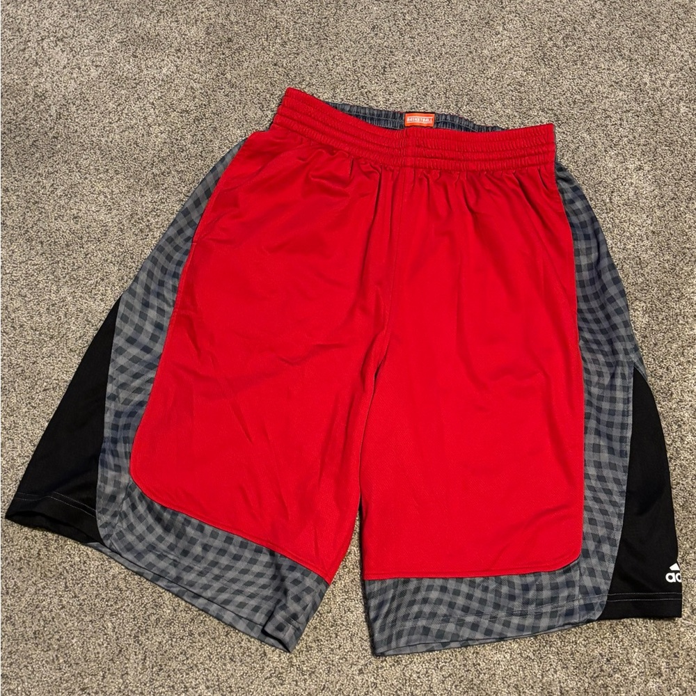 Adidas Men's Red and Black Checkered Basketball Athletic Shorts